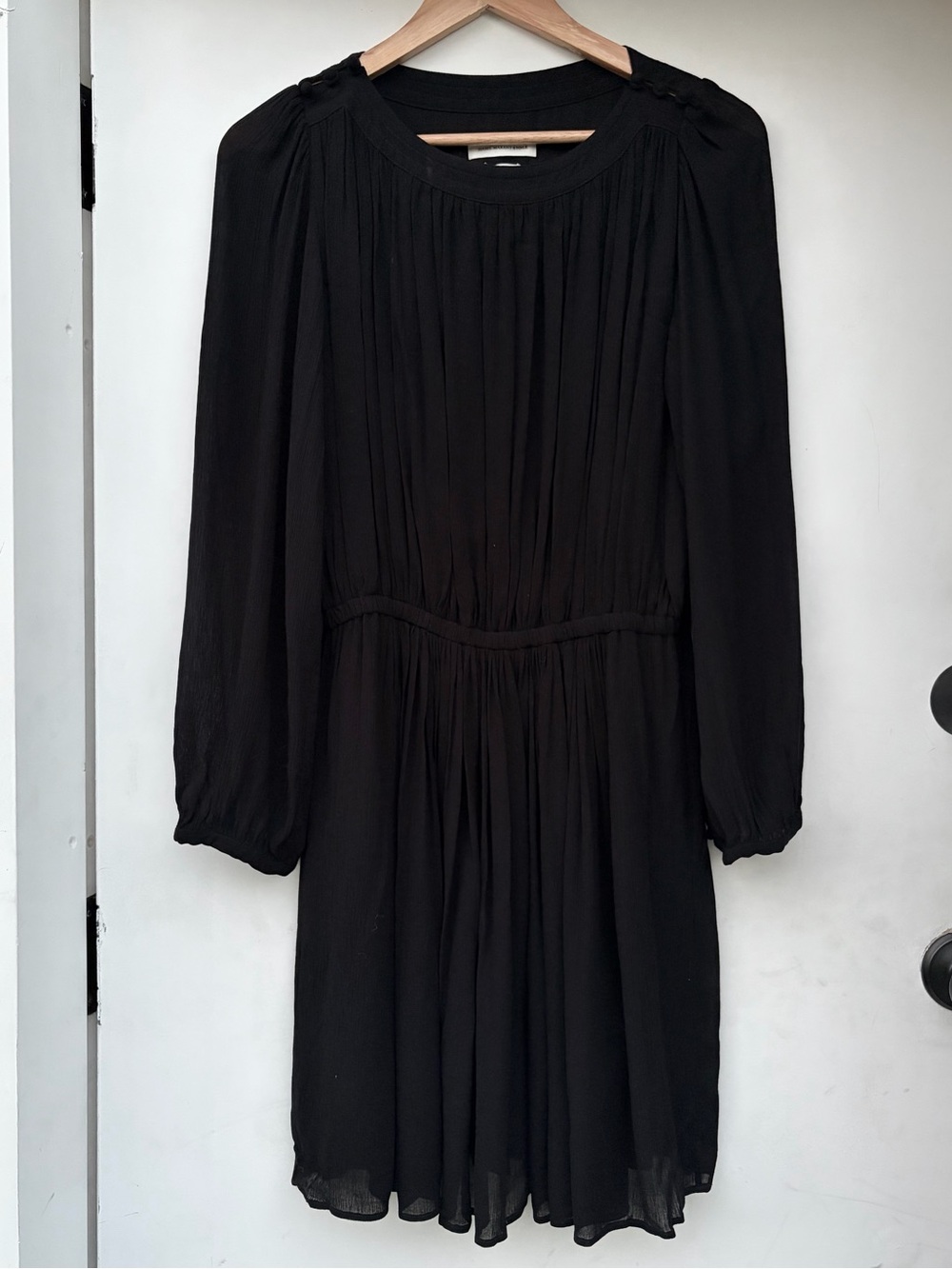 Isabel Marant Black Long-Sleeve Pleated Midi Dress